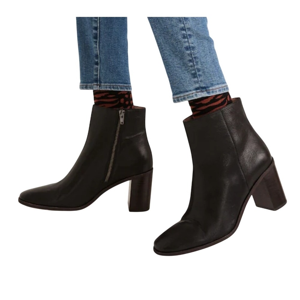Madewell The Darcy Black Leather Pointed Toe Block Heel Ankle Boots Women sz 11